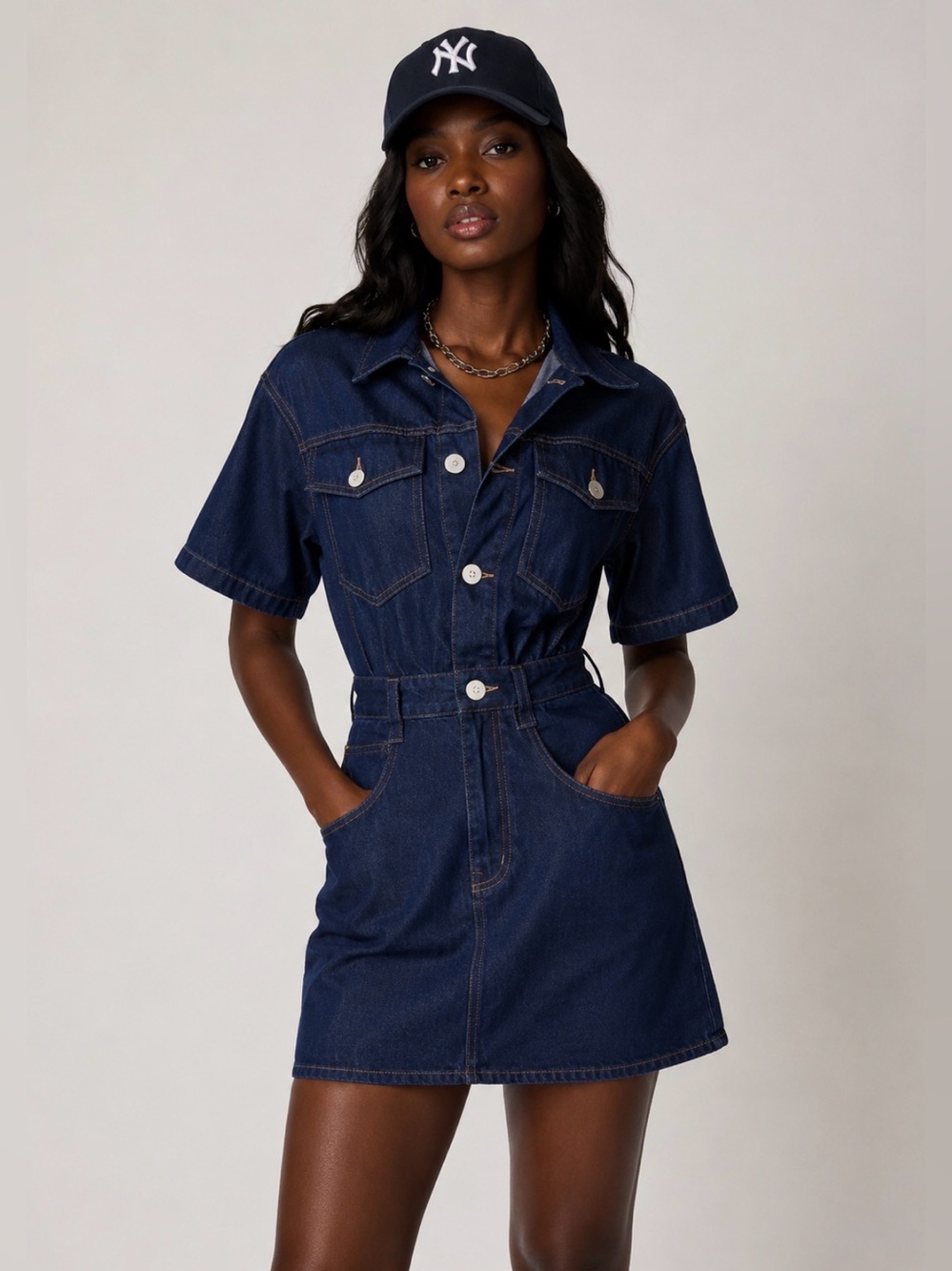 Frame Denim oversized blue jean mini dress, women’s L, new, never worn.